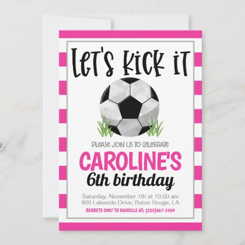 Pink Soccer Birthday Invitation