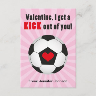 Pink Soccer Classroom Valentine Cards for Kids
