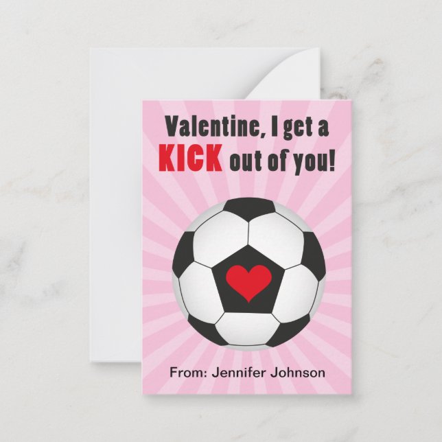 Pink Soccer Classroom Valentine Cards for Kids (Front)