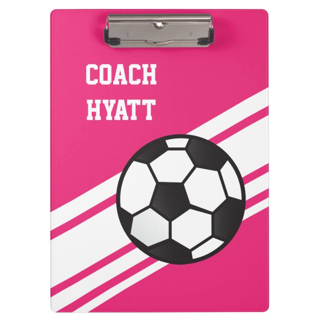 Pink Soccer Coach Personalized Clipboard (Front)