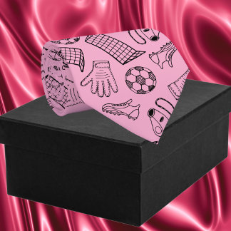 Pink Soccer Equipment Pattern Neck Tie
