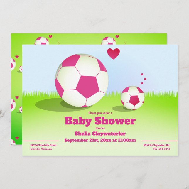 Pink Soccer/Football Baby Shower | Invitation (Front/Back)