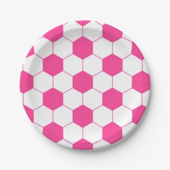 Pink Soccer Football Ball Pattern Paper Plates by biutiful at Zazzle