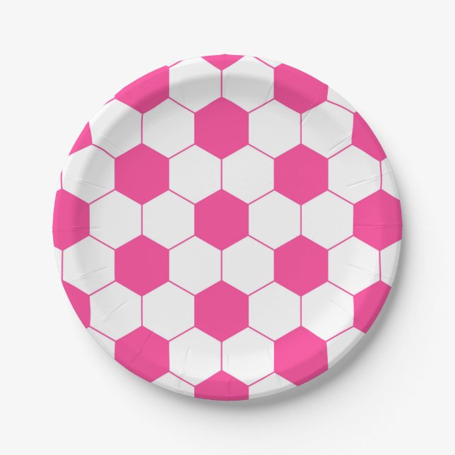 Pink Soccer Football Ball Pattern Paper Plates (Front)