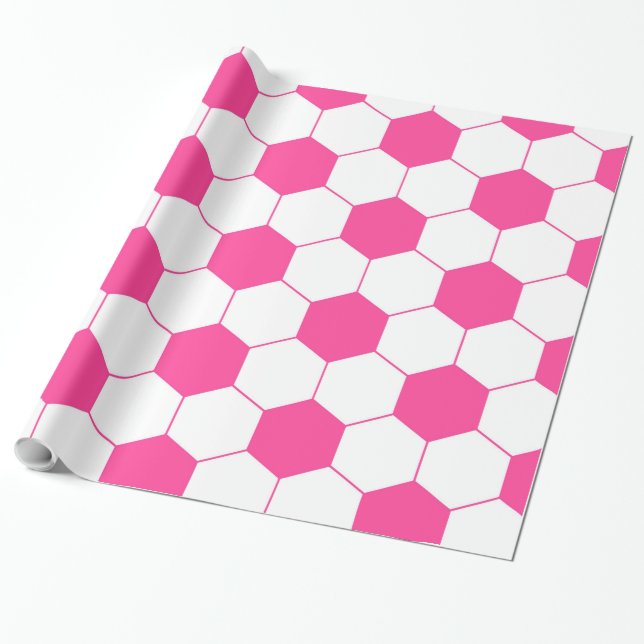 Pink Soccer Football Ball Pattern Wrapping Paper (Unrolled)
