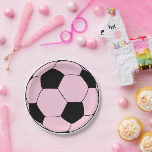 Pink Soccer Football Paper Plates