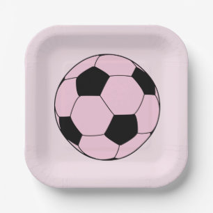 Pink Soccer Football Paper Plates