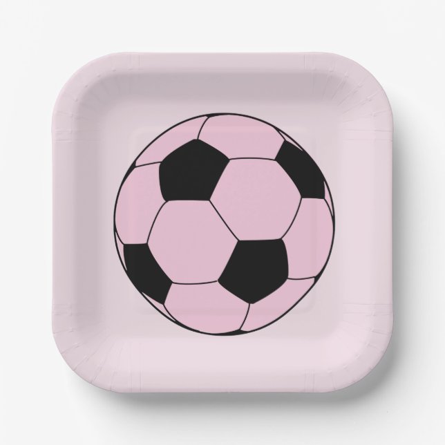 Pink Soccer Football Paper Plates (Front)