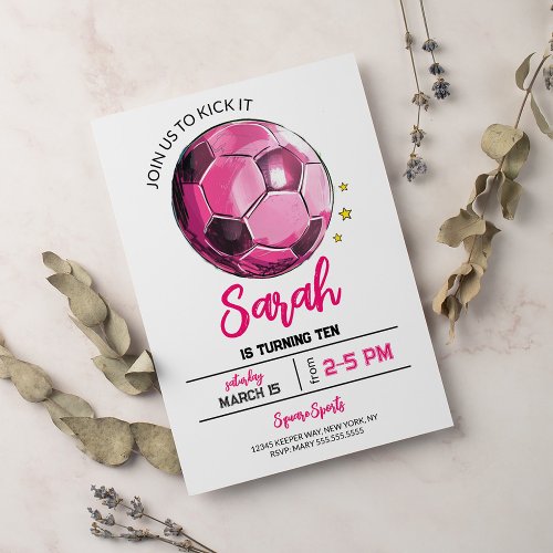 Pink Soccer Girl Birthday Invitation