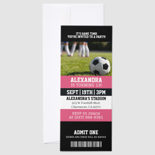 Pink Soccer Girl Birthday Party Invitation Raffle Tickets