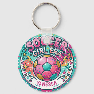 Pink Soccer Girl Era Name Keychain