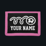 Pink soccer girl wallet | Sporty kids design<br><div class="desc">Pink soccer girl wallet | Sporty kids design. Personalizable name. Cool futbol sports gift idea for teen children Personalized present with name or initials. Girly pink and other colors available.</div>