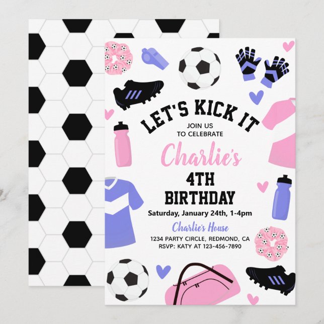 Pink Soccer Invitation | Soccer Party Invitations (Front/Back)