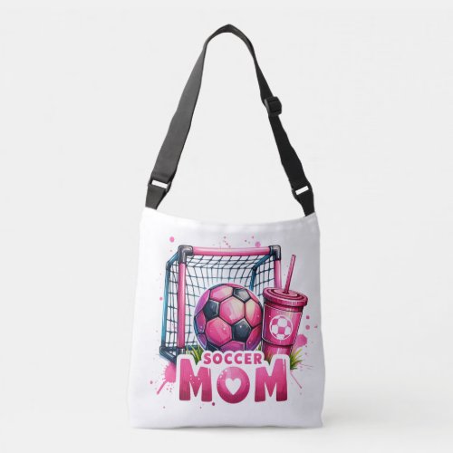 Pink Soccer Mom Watercolor Design Crossbody Bag