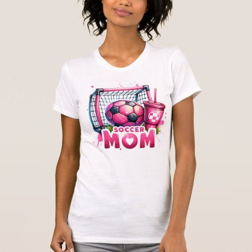 Pink Soccer Mom Watercolor Soccer Ball Goal  T_Shirt