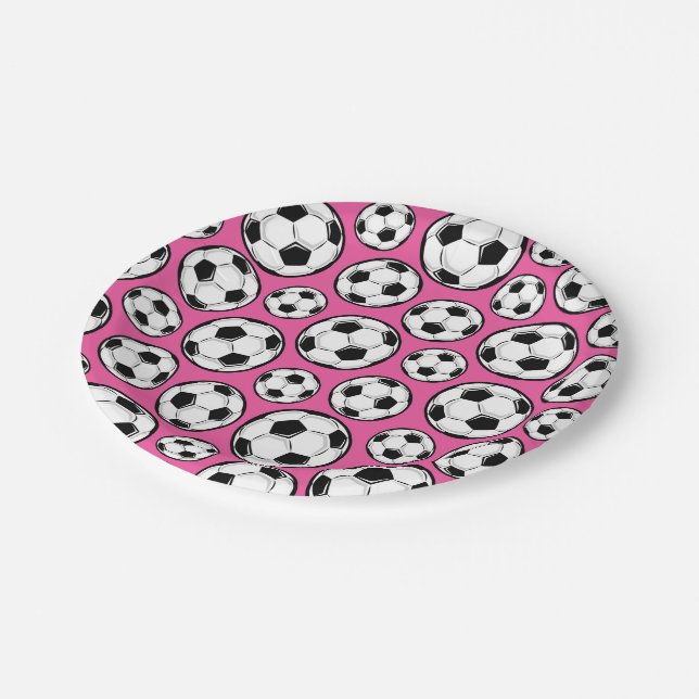 Pink Soccer Paper Plates (Angled)