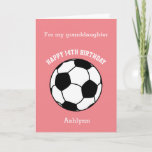Pink Soccer Sport 14th Birthday Card<br><div class="desc">A pink personalized soccer 14th birthday card for her. You will be able to easily personalize the front of this soccer sport birthday card with her name. The inside card message and the back of the card can also be edited. This personalized soccer 14th birthday card would make a great...</div>
