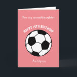 Pink Soccer Sport 14th Birthday Card<br><div class="desc">A pink personalized soccer 14th birthday card for her. You will be able to easily personalize the front of this soccer sport birthday card with her name. The inside card message and the back of the card can also be edited. This personalized soccer 14th birthday card would make a great...</div>