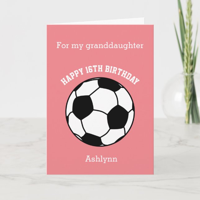 Pink Soccer Sport 16th Birthday Card (Front)