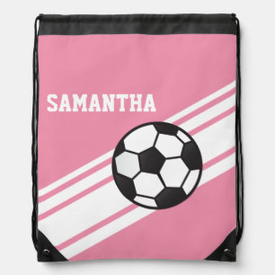 Pink Soccer Stripes Drawstring Backpack