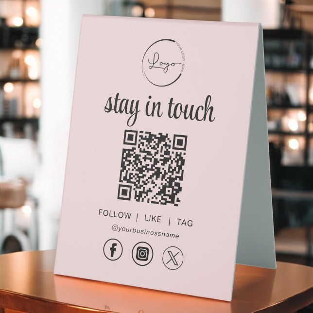 Pink Social Media QR Code Business Logo Table Tent (Creator Uploaded)
