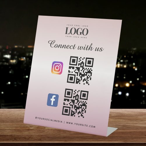 Pink Social Media Qr Code Logo Facebook Instagram Pedestal Sign