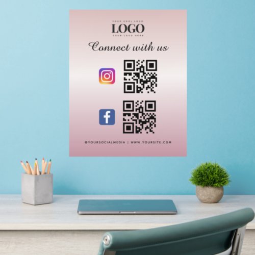 Pink Social Media Qr Code Logo Facebook Instagram Wall Decal