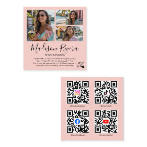 Pink Social Media QR Code Photo Content Creator Square Business Card