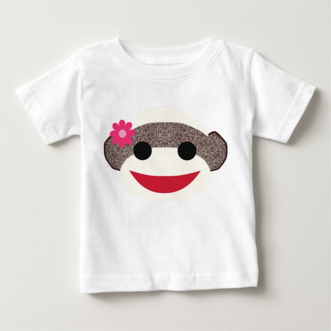 Pink Sock Monkey Flower Girl Baby T-Shirt (Front)