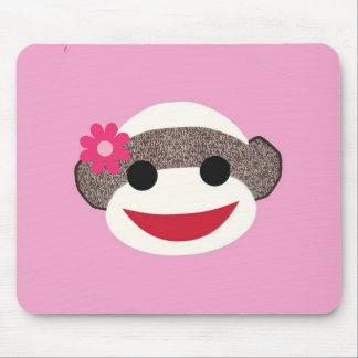 Pink Sock Monkey Flower Girl Mouse Pad