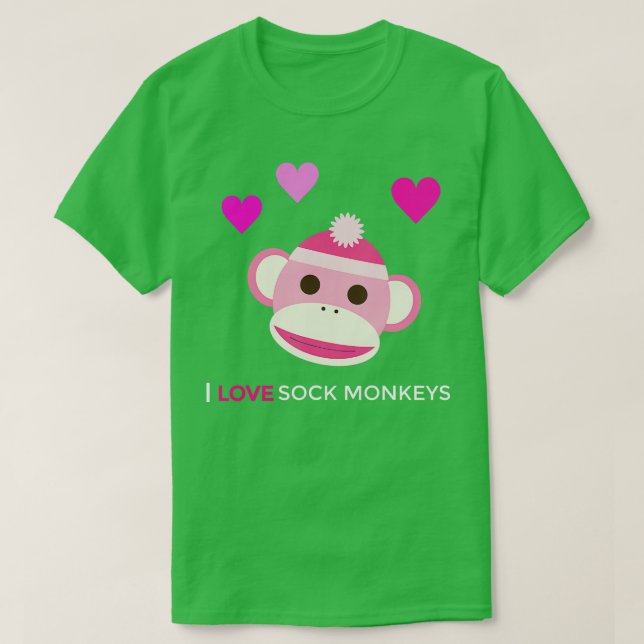 Pink Sock Monkey I Love Sock Monkeys T-Shirt (Design Front)