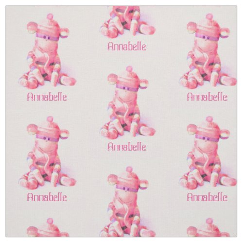 Pink sock monkey personalizable fabric