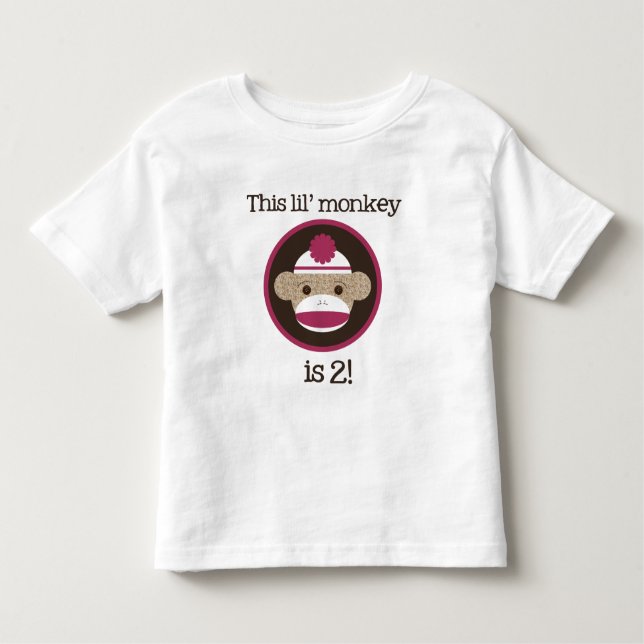 Pink Sock Monkey: Second Birthday Toddler T-shirt (Front)