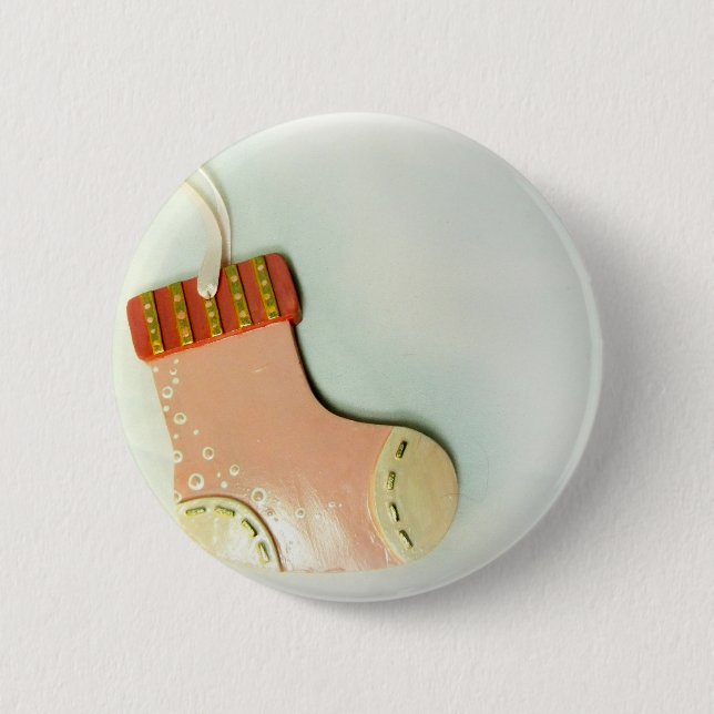 Pink Sock Ornament Pinback Button (Front)