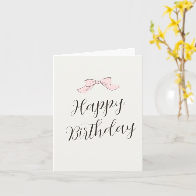 Pink soft bow birthday card (Yellow Flower)