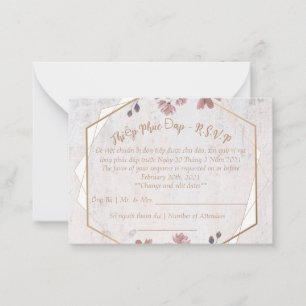 Pink soft floral wedding R.S.V.P card