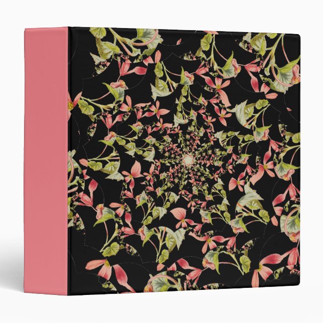 Pink Soft green black Begonia fractal art 3 Ring Binder (Front/Spine)