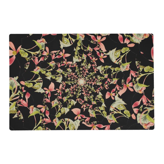 Pink Soft green black Begonia fractal art Placemat (Front)