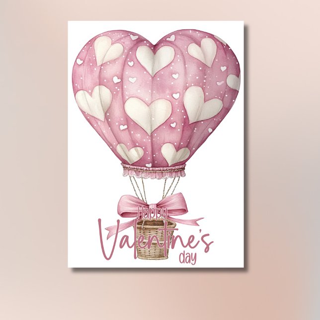 Pink soft heart balloon Happy Valentines Day Holiday Card (Creator Uploaded)