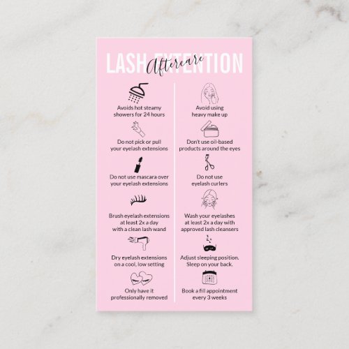 Pink Soft Makeup Lash Extension Aftercare Business Card
