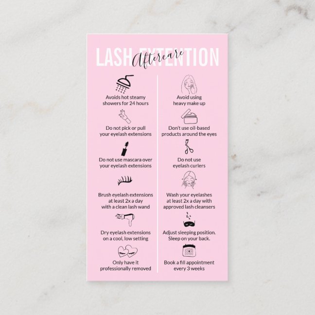 Pink Soft Makeup Lash Extension Aftercare Business Card
