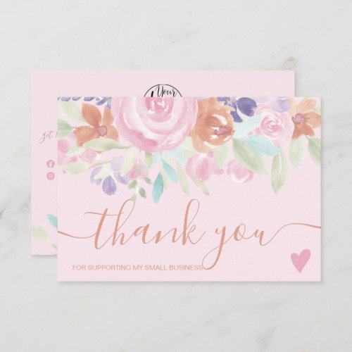 Pink soft pastel floral watercolor order thank you