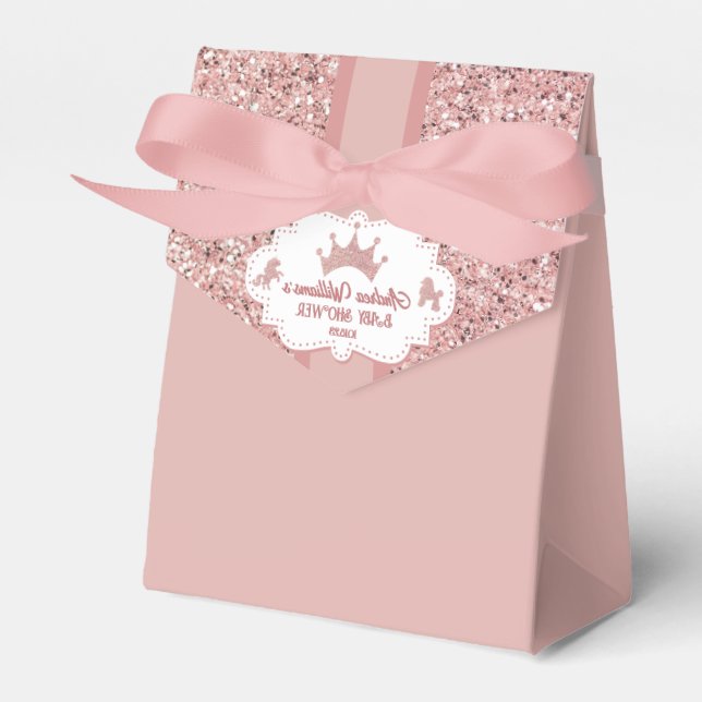 Pink soft princess glitter sparkle baby shower favor boxes (Front Side)