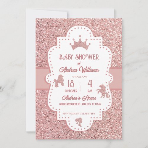 Pink soft princess glitter sparkle baby shower invitation