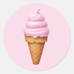 Pink Soft Serve Ice Cream Emoji  Classic Round Sticker