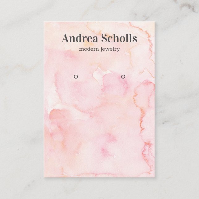 Pink Soft Watercolor Bold Jewelry  Earring Display Business Card (Front)