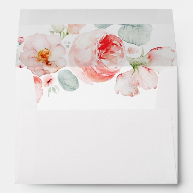 Pink Soft Watercolor Flowers Elegant Envelope (Back (Bottom))