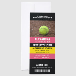 Pink Softball Birthday Party Invitation Raffle Tickets