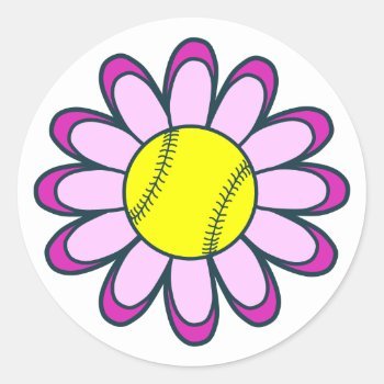 Pink Softball Girl Classic Round Sticker by SportsGirlStore at Zazzle