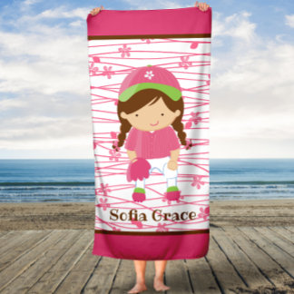 Pink Softball Girls Kids Personalized Bath Towel